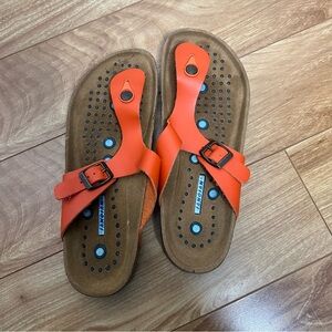 Sanosan Orange Leather Thong Sandals Women’s Size 9 Comfort Footbed Buckle